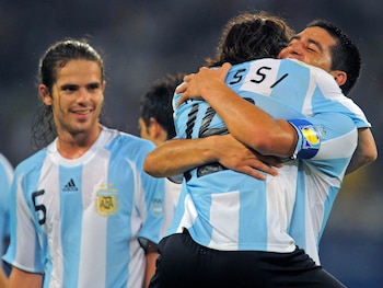 Gago and Riquelme, for the first time together on a field with the Argentine national team shirt (Fotobaires)